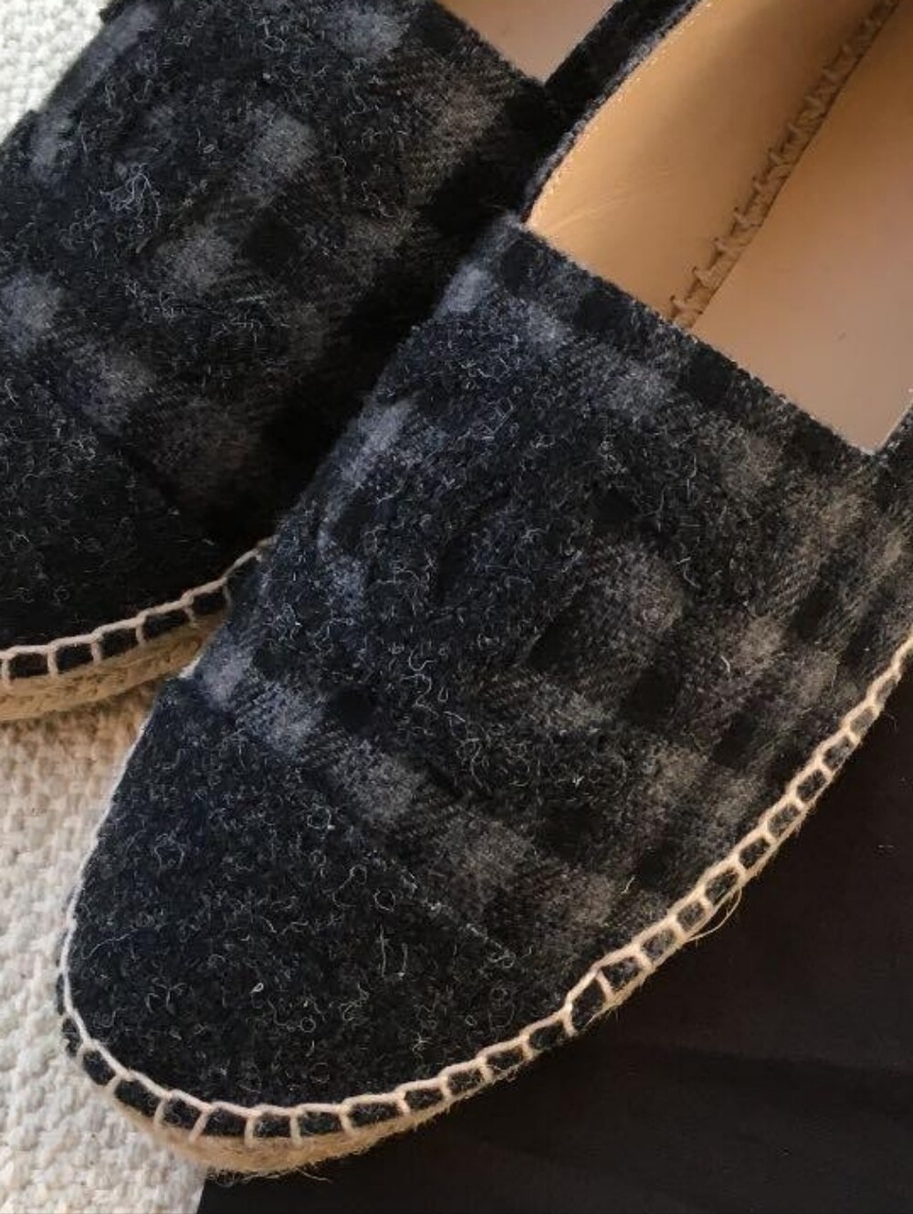 Chanel Check Wool Cap Toe CC Logo Espadrille Shoes